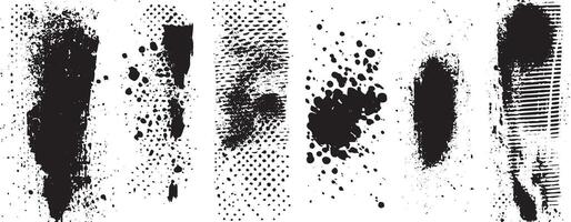 Grunge Halftone Ink Textures Set, Distressed Splatter and Stamp Brush Elements for Graphic Design vector