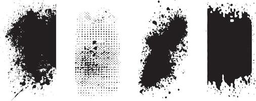 Grunge Splatter and Halftone Texture Set, Abstract Ink Blots and Dripping Paint Overlays vector