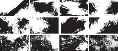Grunge Brush Stroke Texture Pack, Black and White Abstract Distressed Overlays for Digital Art and Graphic Design vector