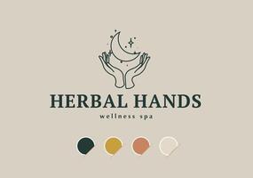 Spa Herbal holistic Logos of women's hands in a minimal linear style with four colours vector