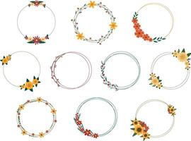 A beautiful collection of simple floral circle frame illustrations, for invitations, branding, decorative designs, and seasonal themes. vector