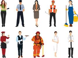 A collection of people in various professions, for educational materials, career visuals, workforce themes, and infographic designs. vector