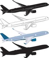Commercial Airplane Set with Silhouette, Outline, and Color Styles vector