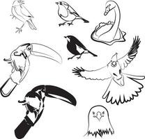 Set of Hand Drawn Bird Line Illustrations, Minimal Outline Style Collection for Logos, Coloring Books, Tattoos, Wall Art, Posters, and Design Projects vector
