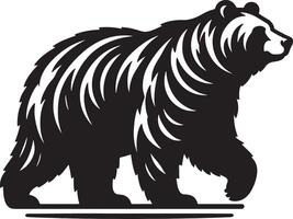 A black and white illustration of a bear walking with decorative fur patterns on its back area vector