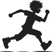 Silhouette of a boy running with clenched fists and wearing shorts and a t shirt on a white background vector