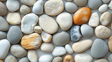 Vibrant Pebble Collection with Smooth Rounded Stones in Various Colors and Patterns. photo