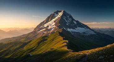 A mountain peak with a path leading up to it photo