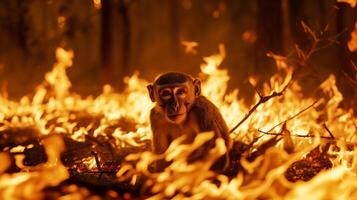 monkey survives wildfire, navigating challenges, finding its path in this crisis photo