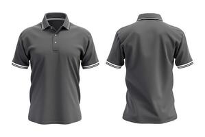 Two dark grey collar polo tshirt front and side view on a white background with clipping path photo