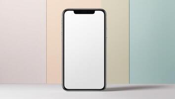 Smartphone mockup on a pastel colored background, blank empty screen, copy space photo