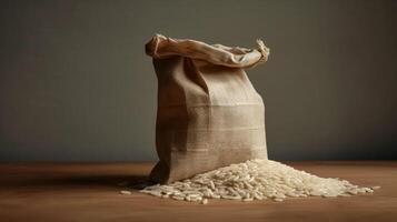 A bag of rice is sitting on a table. photo