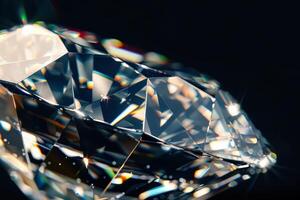 Close up of a diamond with a bright light shining on it photo