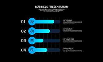 4 options business growth infographic bar chart on black background. Business presentation, Banner, Brochure, Report and Strategy. vector