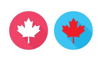 Canadian maple leaf icons Displaying in Red and Blue with Long Shadow. vector