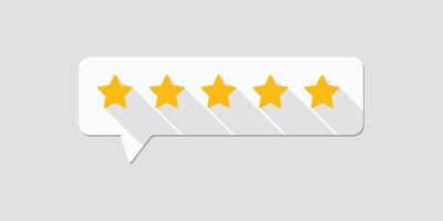 Five star rating. Five star rating displayed in a speech bubble. Review and rate us concept. vector