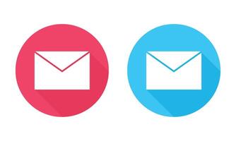 Email Icons Round Icons Displaying in Red and Blue with Long Shadow. vector