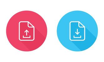 Upload and Download File Icons Displaying in Red and Blue with Long Shadow. vector