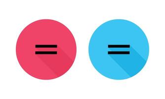 Equal Sign Circular Icons Displaying in Red and Blue with Long Shadow. vector