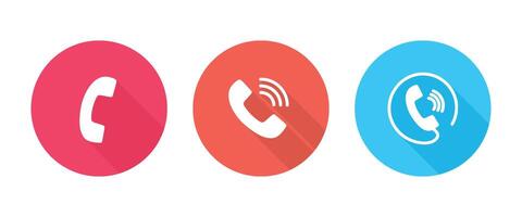 Phone Icons Representing Call, Answering and Active Calls Displaying in Colored Phone Icons with Long Shadow. vector