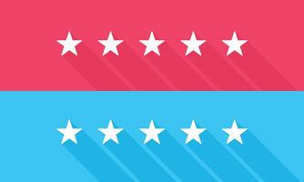 Five stars icon. Customer product rating displayed in Red and Blue with Long Shadow. vector