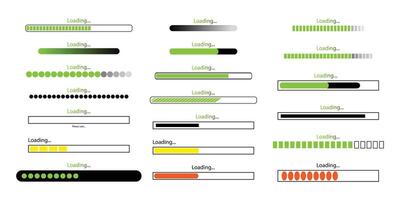 Loading Bar Progress Icons Indicators for Websites. Different Loading Bar Styles various of Loading. vector