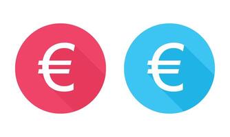 Euro symbol Round Icons Displaying in Red and Blue with Long Shadow. vector