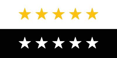 Five stars icon. Customer product rating displayed in white and yellow. vector