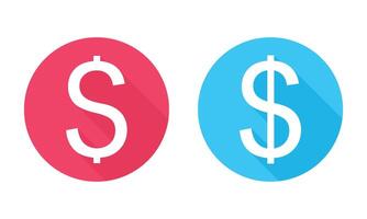 Dollar Symbol Round Icons Displaying in Red and Blue with Long Shadow. vector