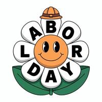 A labor day themed flower with a smiling face and a construction hat on top of the flower graphic vector