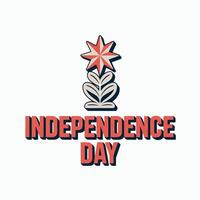 Illustration of independence day text with a red and white star above a stylized plant design vector
