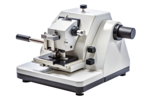 Rotary microtome instrument for laboratory tissue slicing isolated on a transparent background png