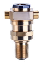 Brass plumbing pressure relief valve component fitting isolated on a transparent background png