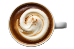 Delicious creamy coffee topped with whipped cream swirl on a transparent background png