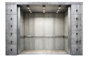 Modern elevator cabin interior with concrete design isolated on a transparent background png