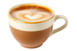 Artistic latte with heart design served in a stylish cup isolated on a transparent background png