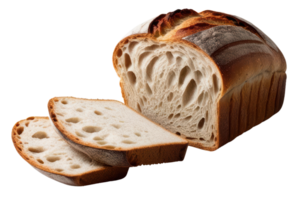 Freshly Baked Artisan Bread Loaf with Sliced Pieces isolated on a transparent background png