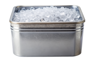 Metal container filled with ice cubes for drinks isolated on a transparent background png