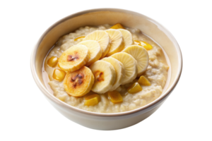 Bowl of oatmeal with sliced banana and honey isolated on a transparent background png