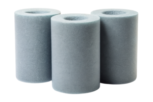 Three cylindrical foam rollers for exercise and therapy use isolated on a transparent background png
