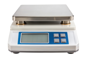 Digital laboratory scale for precise weight measurement isolated on a transparent background png