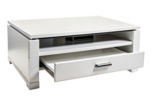 Multifunctional coffee table designed with open storage shelf and sliding drawer png