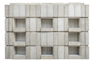 Modular concrete block wall structure arranged in stable stacked formation png