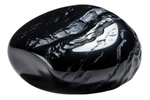 Polished black stone with natural pattern isolated on a transparent background png