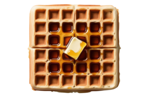 Square waffle topped with butter and syrup isolated on a transparent background png