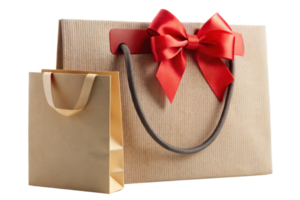 Stylish gift bags with red ribbon for special occasions on a transparent background png