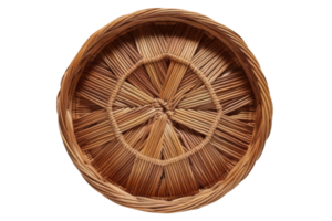 Handwoven wicker basket with a rustic design on a transparent background png