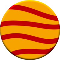A round orange and red striped button with a wavy pattern png