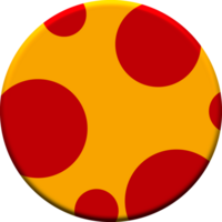 A red and yellow polka dot pattern on a round button png