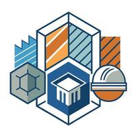 Minimalist logo representing a construction-focused brand with geometric elements and a modern color palette for a unique design identity in the building materials industry vector